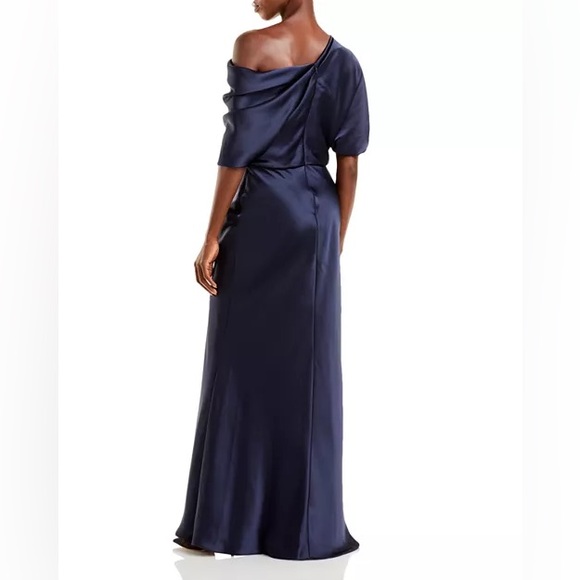 Amsale x Bloomingdale’s Draped Satin One Shoulder Dress in Navy - Picture 4 of 7